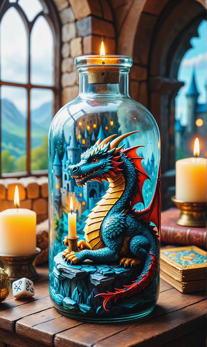 03345-4114573449-professional masterpiece, hyperrealism, acrylic painting on canvas, close up highly detailed 3d medieval castle, sitting dragon.png